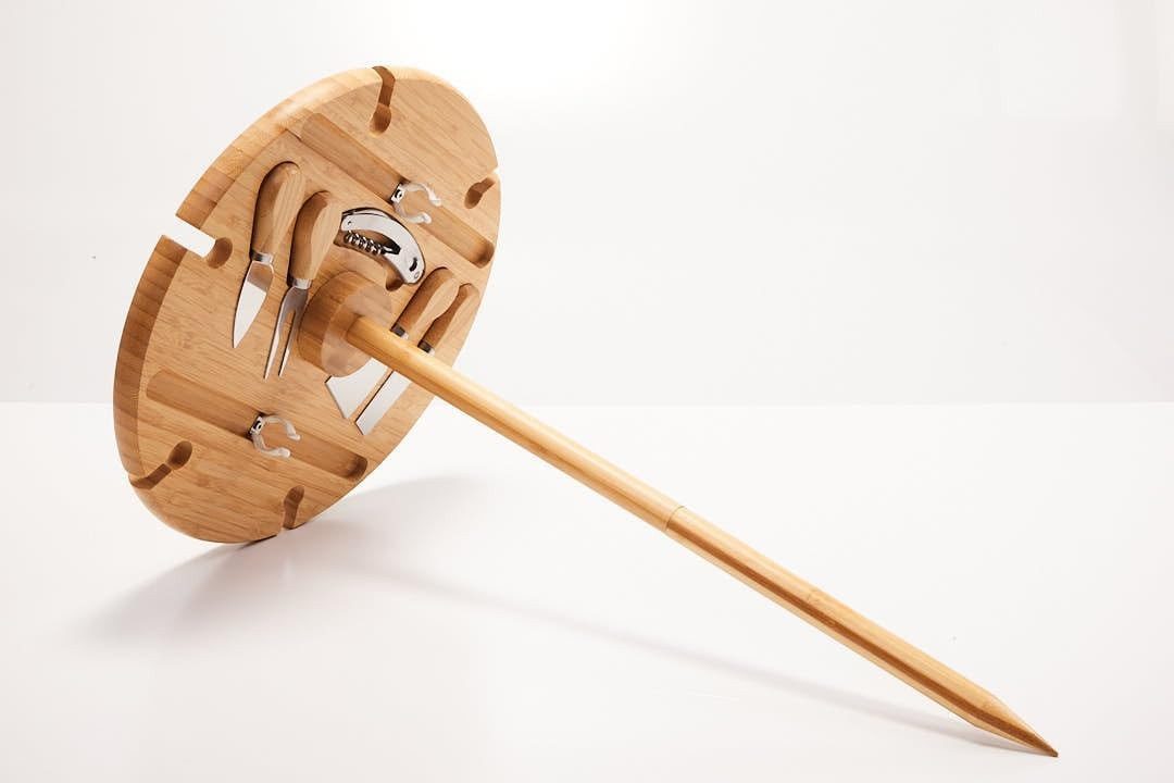 hausleben Käsebrett Luxus Käsebrett & Wein-Tablett aus Bambus, Bambus, (Set, 1-St., 4-teiliges Messer-Set integriert), mit integriertem Messer-Set