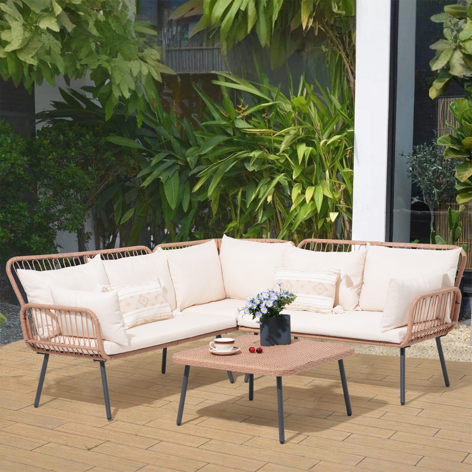 JOIVI Gartenlounge-Set 4-tlg Garten Lounge Set, günstig online kaufen