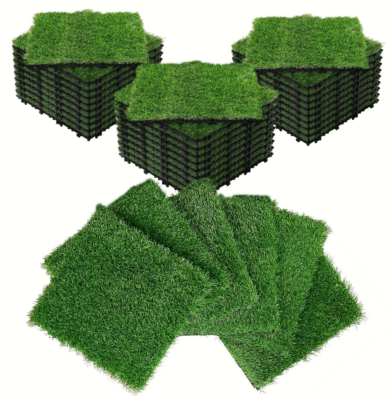 Yoimoimo Kunstrasen 36 Steck-Fliesen 30x30cm- Schnell verlegt, wasserdrainierend