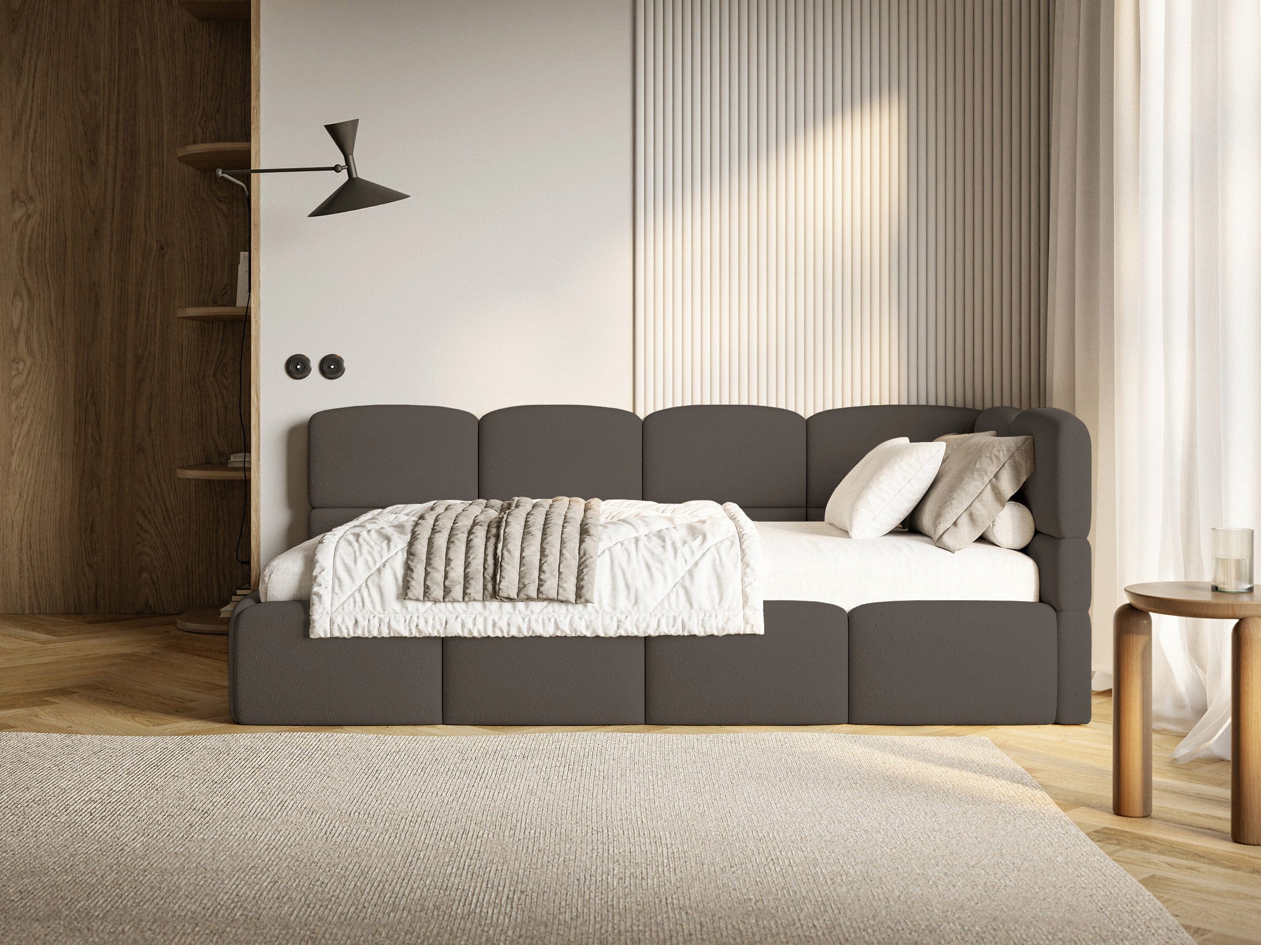 Selsey Jugendbett CLOUDY, Eck-Kopfteil, Matratze & Bettkasten, Chenille hydrophob, 120x200 cm