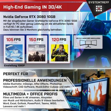 SYSTEMTREFF Gaming-PC (AMD Ryzen 9 7900X3D, GeForce RTX 3080, 32 GB RAM, 1000 GB SSD, Wasserkühlung, Windows 11, WLAN)