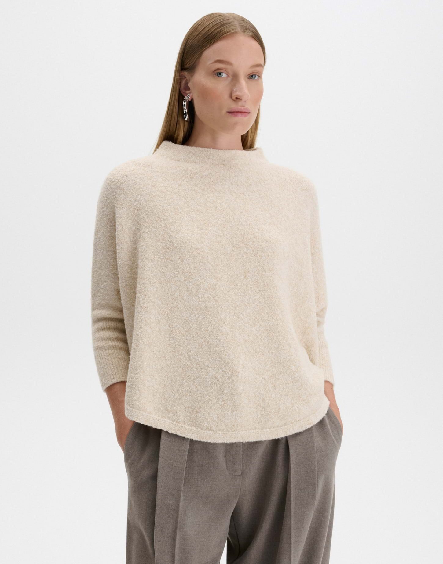 someday Strickpullover Tiolana im Cape Stil Oversized-Silhouette mit 3/4-Ärmeln und Bouclé-Struktur