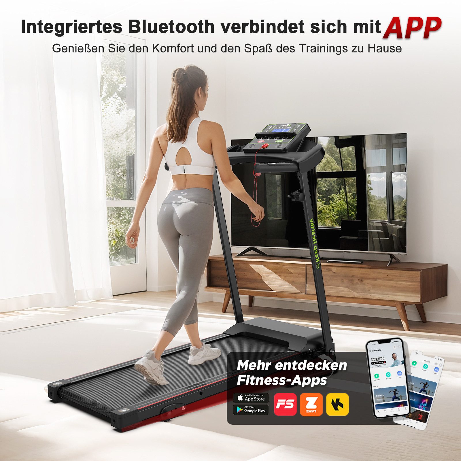 CARPAT SPORT Laufband Klappbares Laufband für Zuhause & Büro bis 12 km/h, 120 kg mit LED-Display App-Konnektivität Tablet-Halter 12+3 Programmen