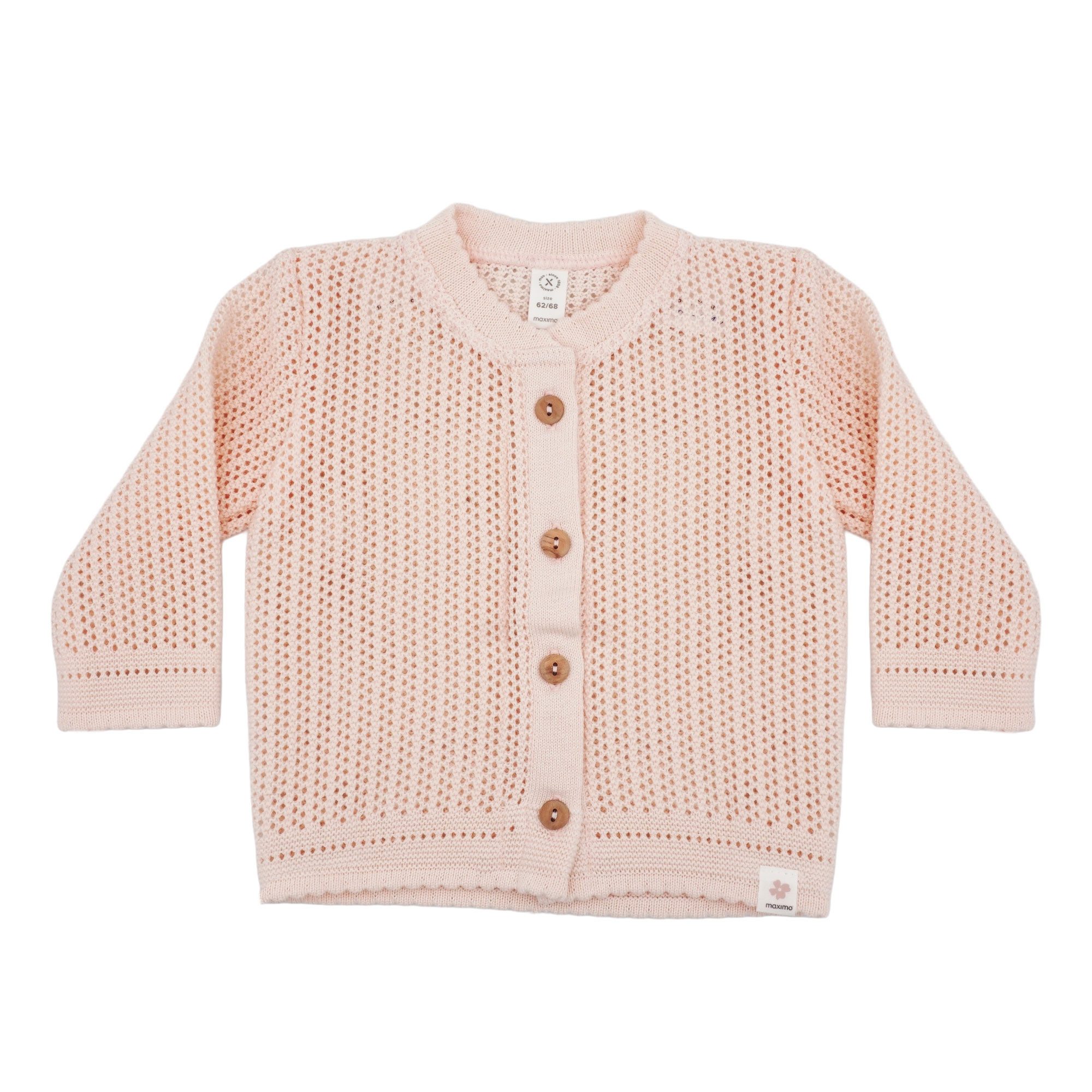 MAXIMO Strickjacke (1-tlg) Muschelrosa, Ajour-Strick, Holzknöpfe, Baby, Festiv