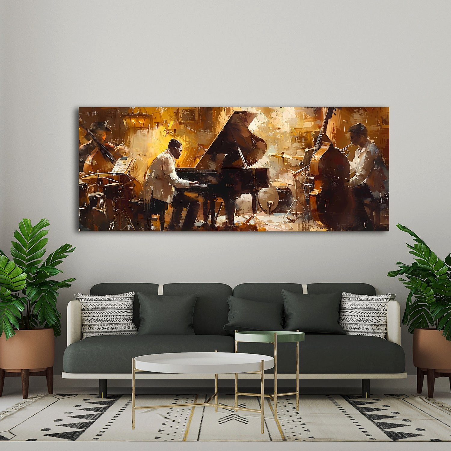 Artedinoi Leinwandbild Jazzband Klavier Kontrabass Leinwandbild Wandbild Kunstdruck XL Wandde, Jazzband mit Klavier und Kontrabass