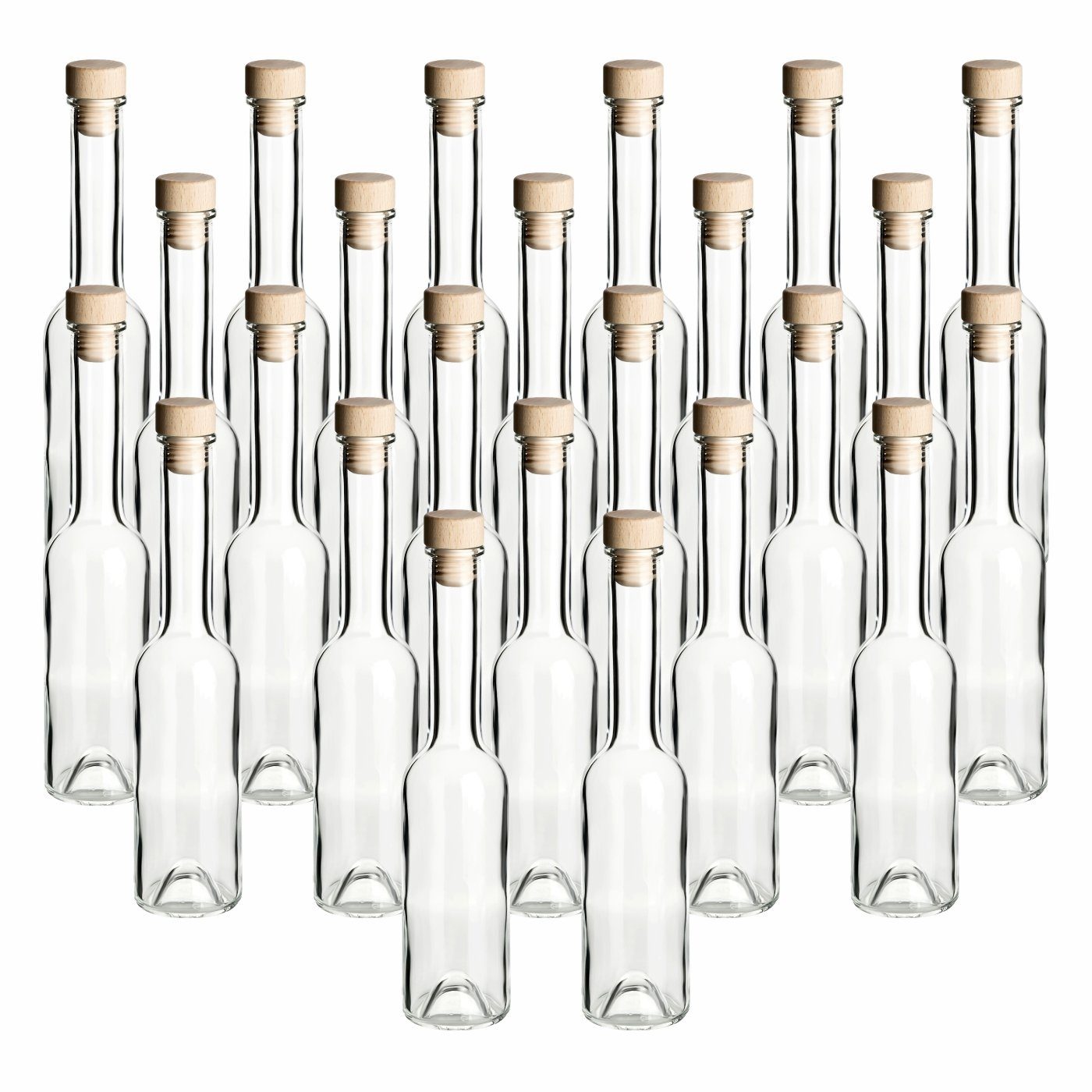 gouveo Trinkflasche Glasflaschen 200 ml Sinfonie mit Korken - Kleine Flasche 0,2 l, 24er Set, Holzgriffkorken