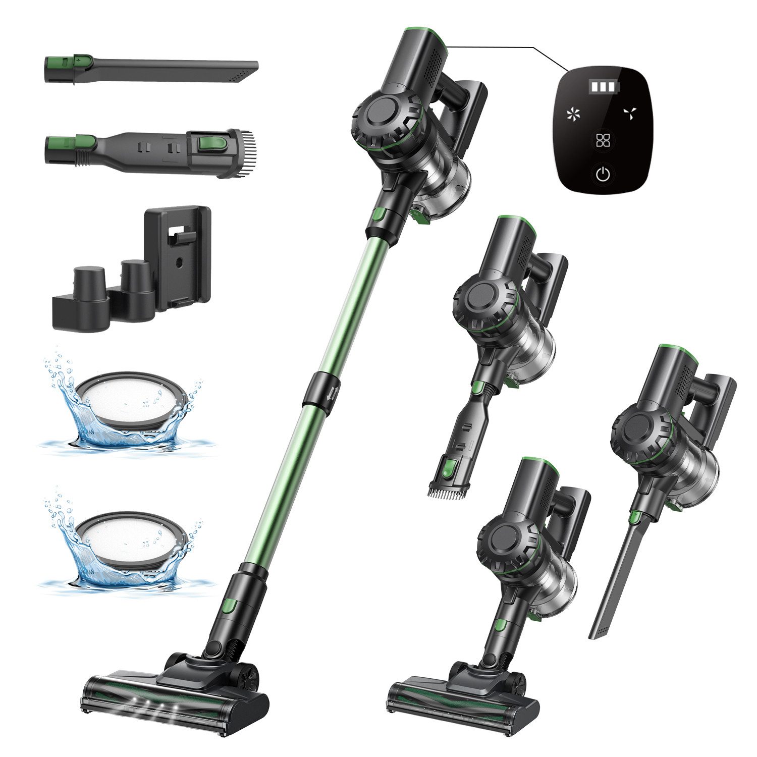 Vactidy Akku-Hand-und Stielstaubsauger V9 Pro 6 in 1 Akku Staubsauger,45KPa, 60Min, 550 W, beutellos, Staubsauger Kabellos, EasyGrab™ Bürste,4-Stufen-Filter