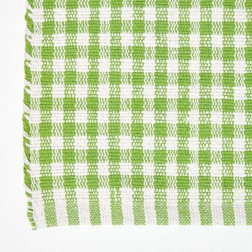 Teppich Grün-Weiß karierter handgewebter Teppich aus Baumwolle, 60 x 90 cm, Homescapes, Höhe: 20 mm