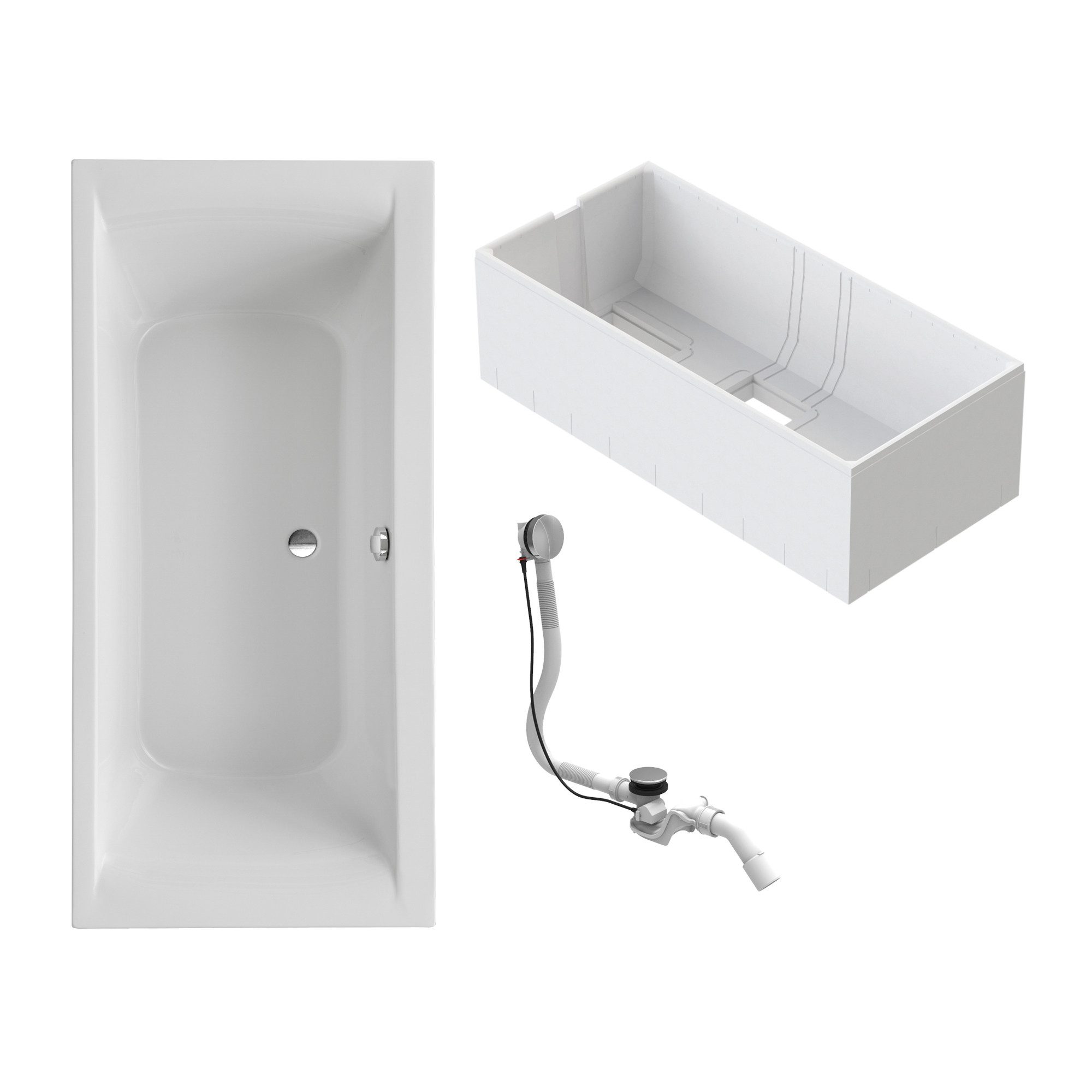 Schulte Badewanne Onda, Körperform, Sanitäracryl, Weiß, Größenauswahl, (Komplett-Set, inkl. Wannenträger und Ablauf), 170x75 cm