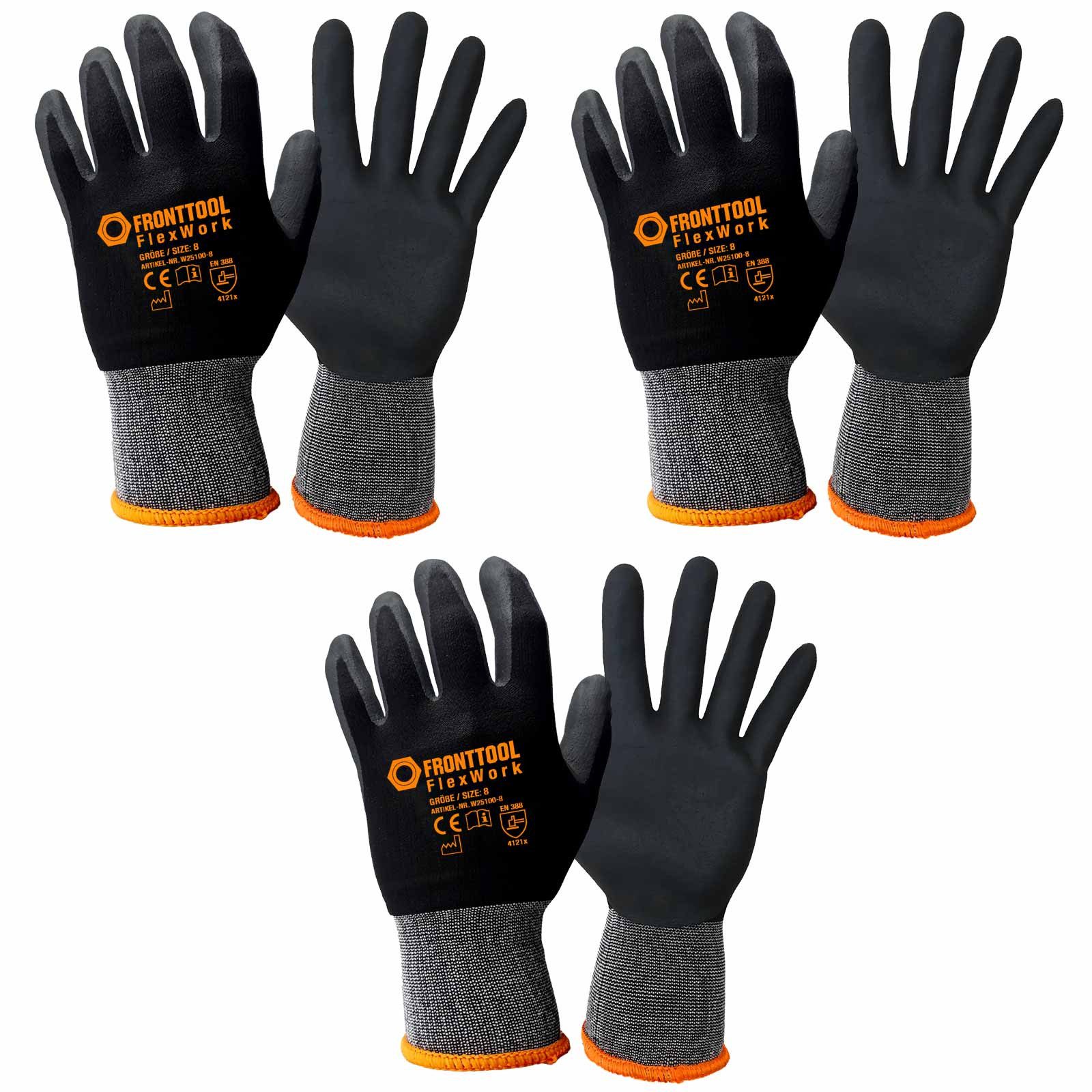 Fronttool Nitril-Handschuhe Arbeitshandschuhe FlexWork Schutzhandschuhe Gartenhandschuhe 12 Paar (Spar-Set)