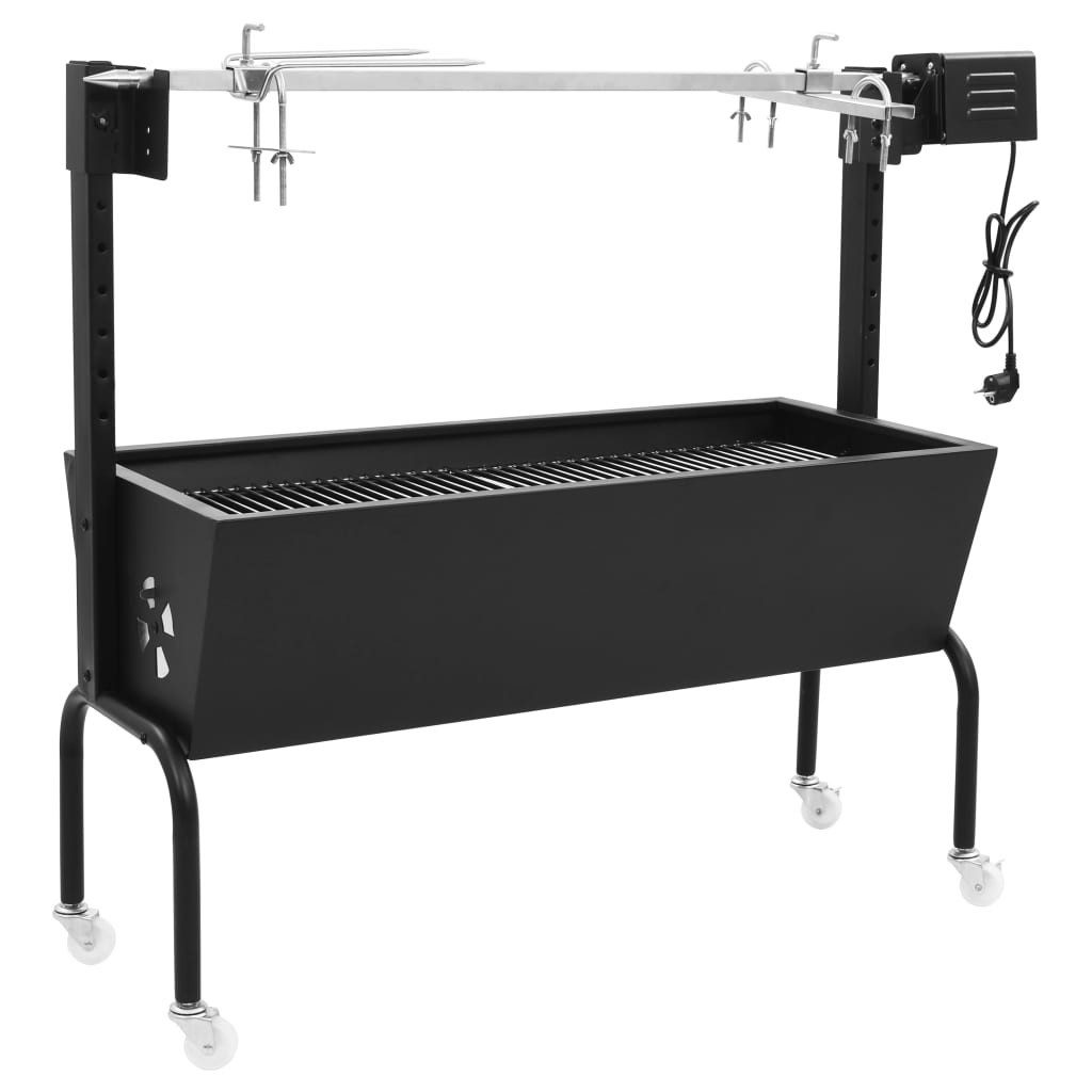 vidaXL Holzkohlegrill Grill Grillwagen mit Drehspieß Elektrische BBQ-Rotisserie Edelstahl