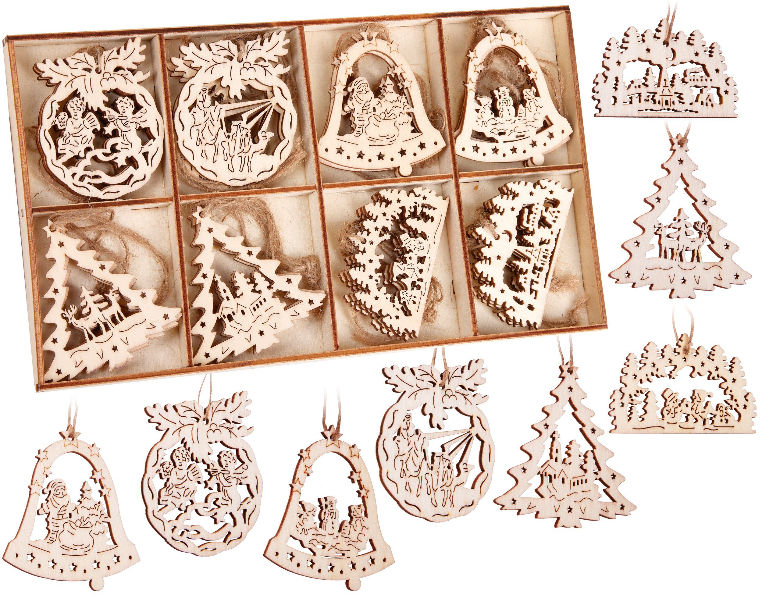 BRUBAKER Christbaumschmuck Weihnachtsbaumschmuck Set (24-tlg), Christbaumanhänger aus Holz - Weihnachtsanhänger zum Basteln