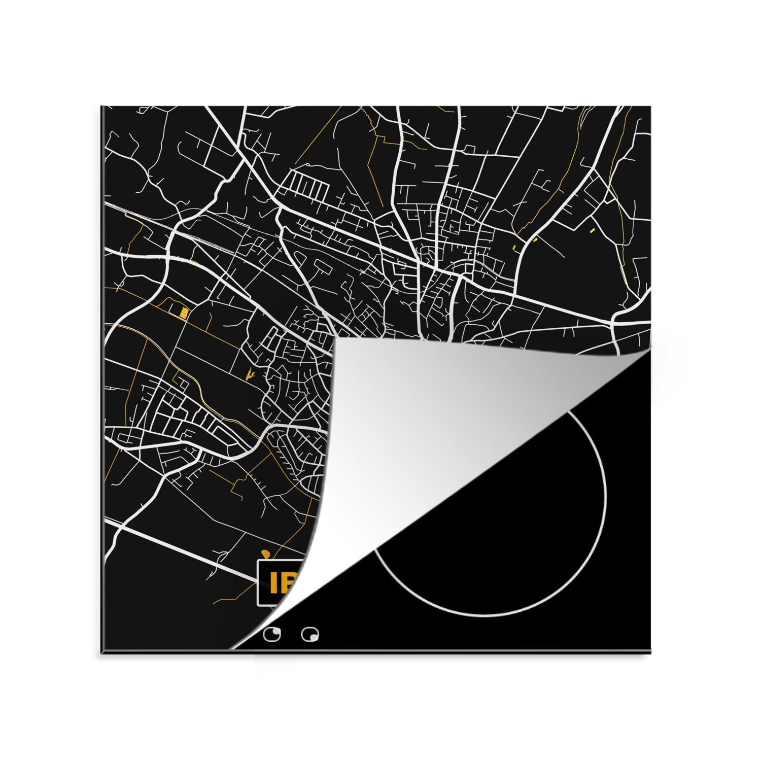 MuchoWow Herdblende-/Abdeckplatte Stadtplan - Karte - Ibbenbüren - Gold - Deutschland - Karte, Vinyl, (1 tlg), 78x78 cm, Ceranfeldabdeckung, Arbeitsplatte für küche