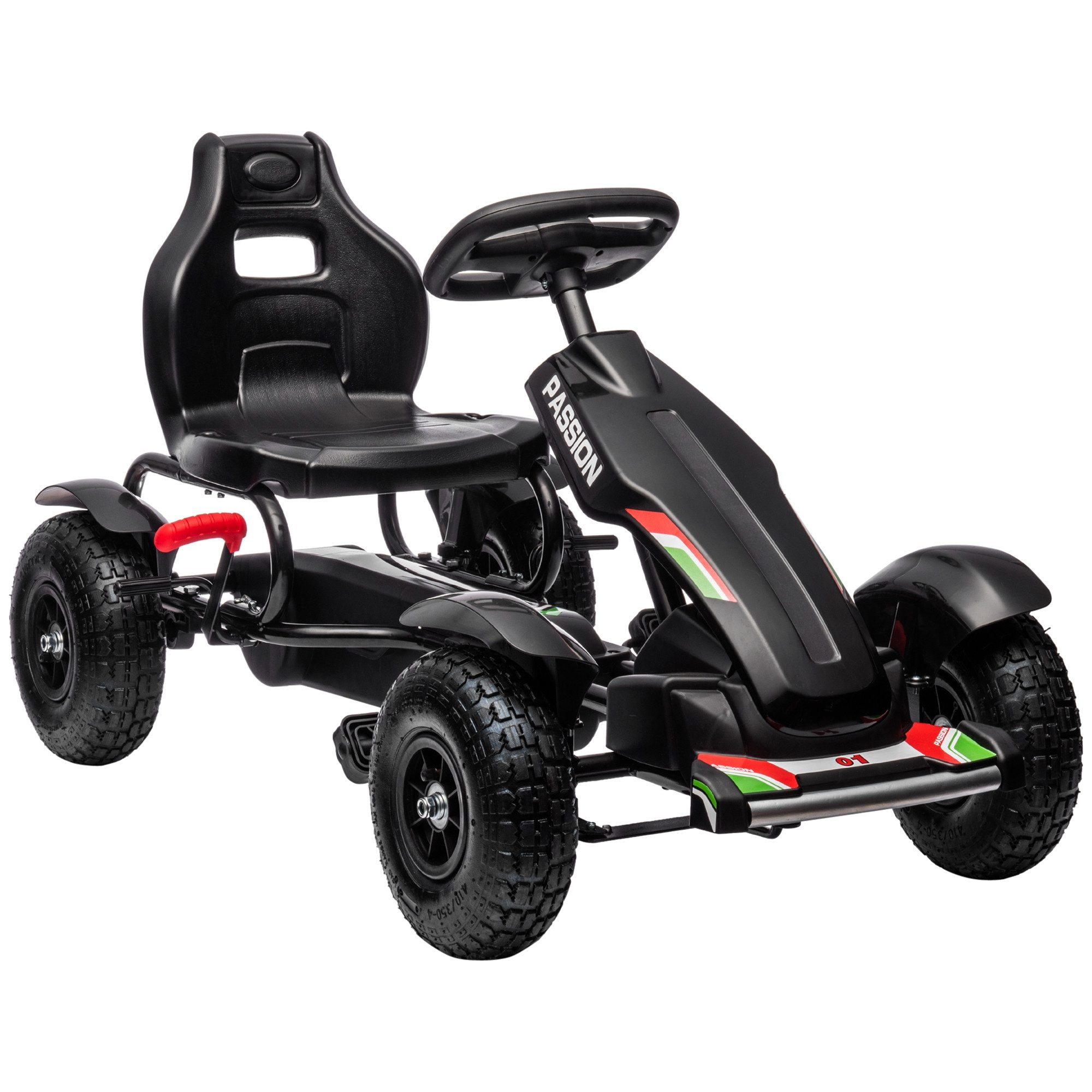 HOMCOM Go-Kart Tretauto mit Handbremsen, verstellbarem Sitz, Schwarz 121 x 58 x 61 cm