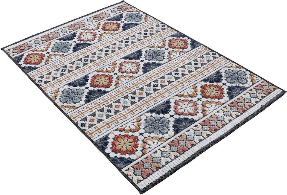 Teppich Deja 103, carpetfine, rechteckig, Höhe: 4 mm, robustes Flachgewebe,  Motiv- Floral Palmenblätter, Hoch-Tief Effekt