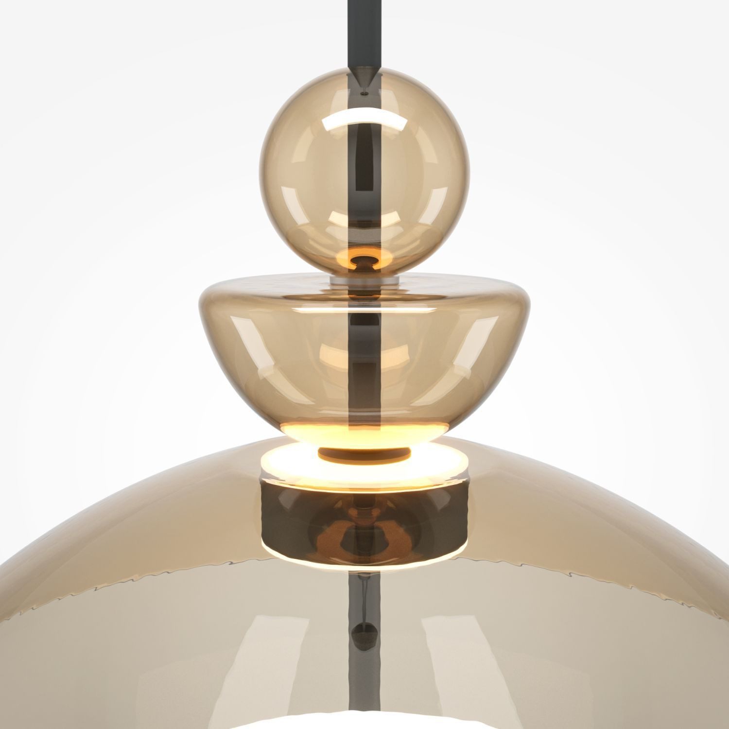 Licht-Erlebnisse Pendelleuchte AVENY, LED fest integriert, Warmweiß, LED Glas Metall H: max. 358 cm rund D: 40 cm Schwarz Cognac 1300 lm