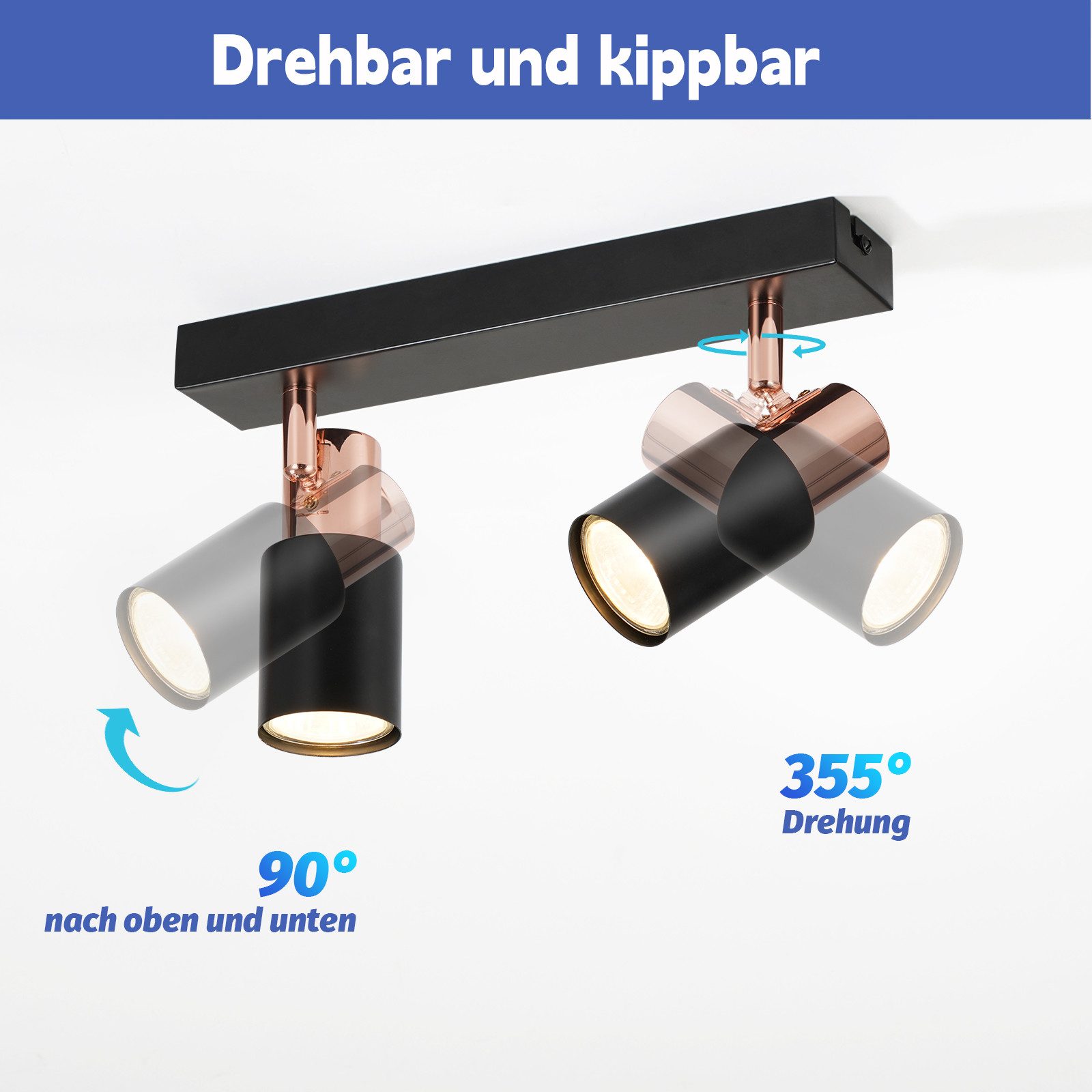 ZMH Deckenstrahler Schwarz-Rosagold 355° Drehbar Wandstrahler günstig online kaufen