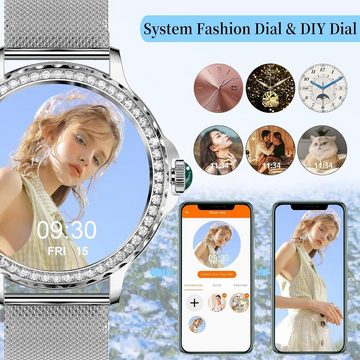 Fitonus Damen mit Telefonfunktion Touchscreen, IP68 Fitness Smartwatch (1,3 Zoll, Android iOS), mit Periodenverfolgung, 110+ Sport, Herzfrequenz, SpO2 Schlafmonitor