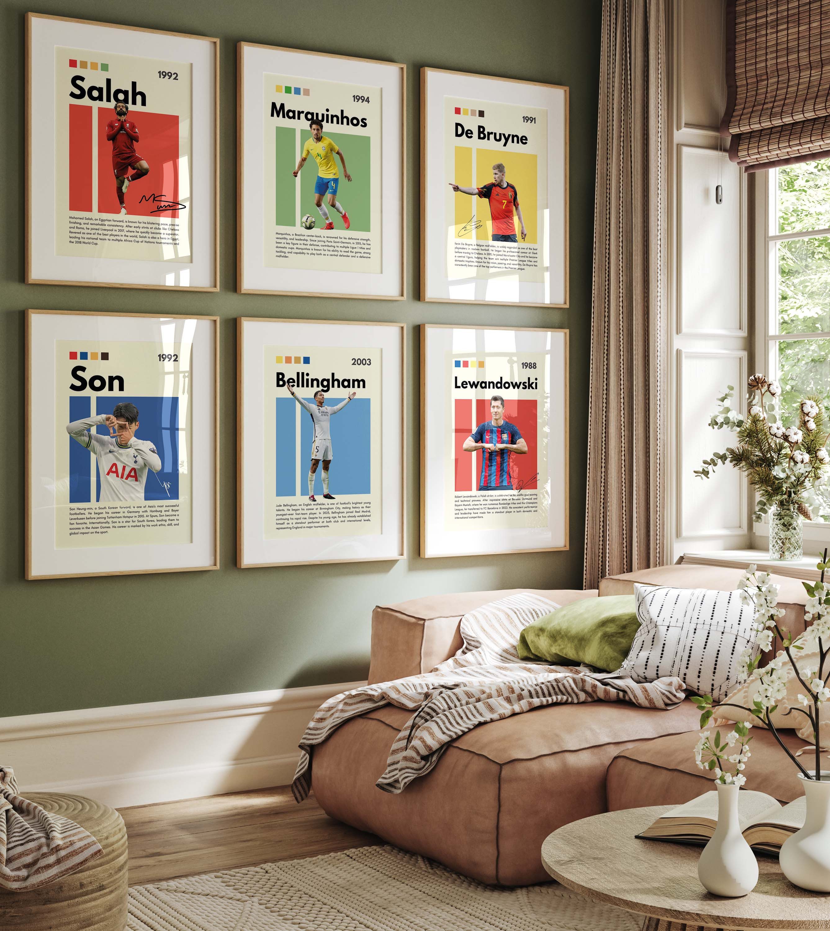 JUSTGOODMOOD Poster Fußball Stars Salah Marquinhos De Bruyne Son Bellingham Lewandowski Sp, B (1 St)