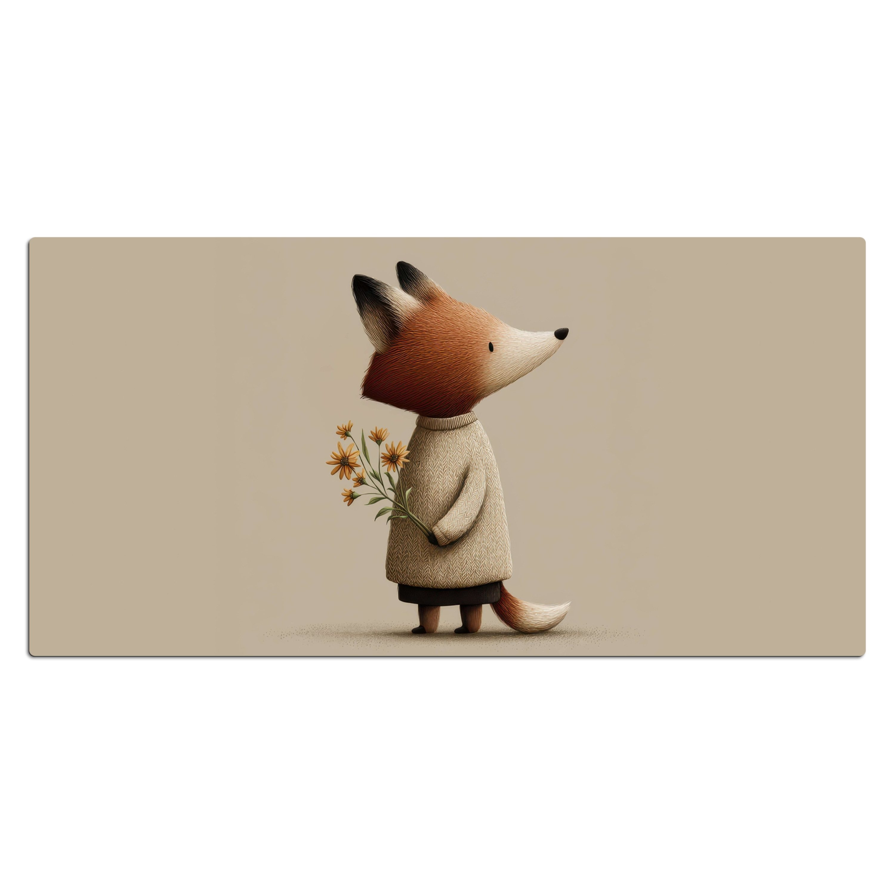 MuchoWow Gaming Mauspad Fuchs - Gelbe Blumen - Minimalistisch (1-St), Gaming Mauspad XXL, Schreibtischunterlage, Gaming Zubehör, 120x60 cm