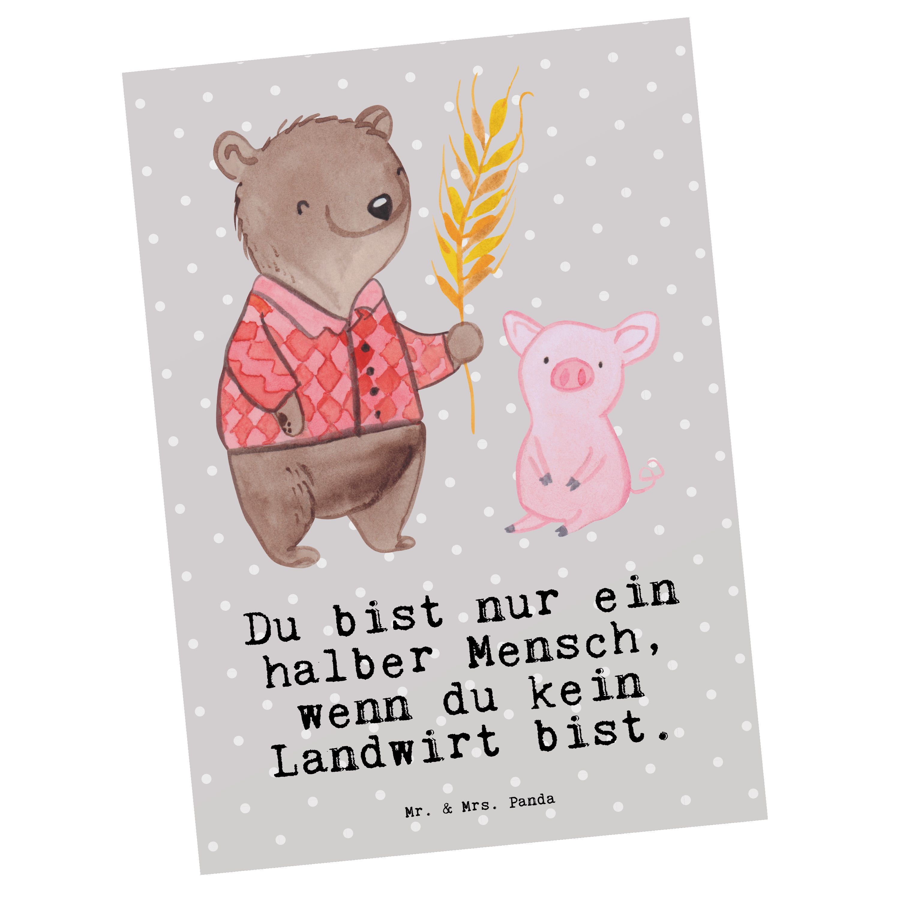 Mr. & Mrs. Panda Geschenk, Geschenk Herz - Postkarte Landwirt Grau Pastell Arbeitskollege, mit 