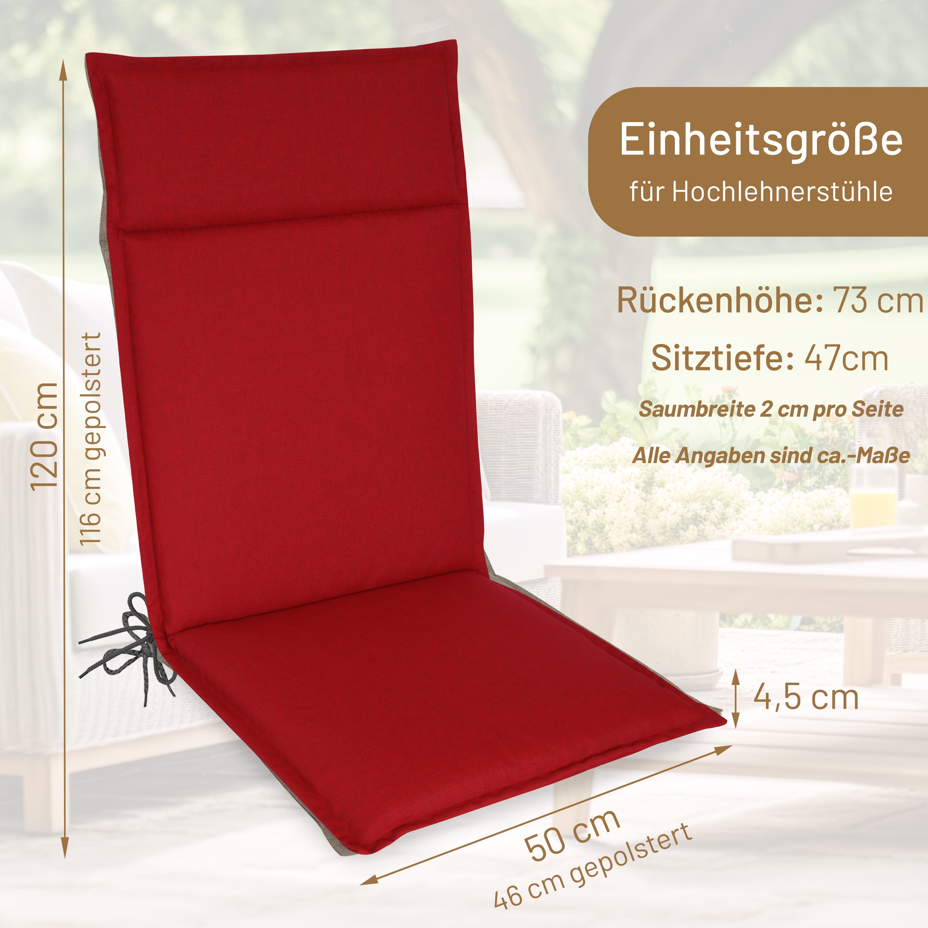 Herlag Hochlehnerauflage Bea Gartenstuhlauflage Hochlehner Wasserabweisend 120x50x4,5cm, (1 St), Polsterauflage für Klappstühle mit UV- & Fleckschutz