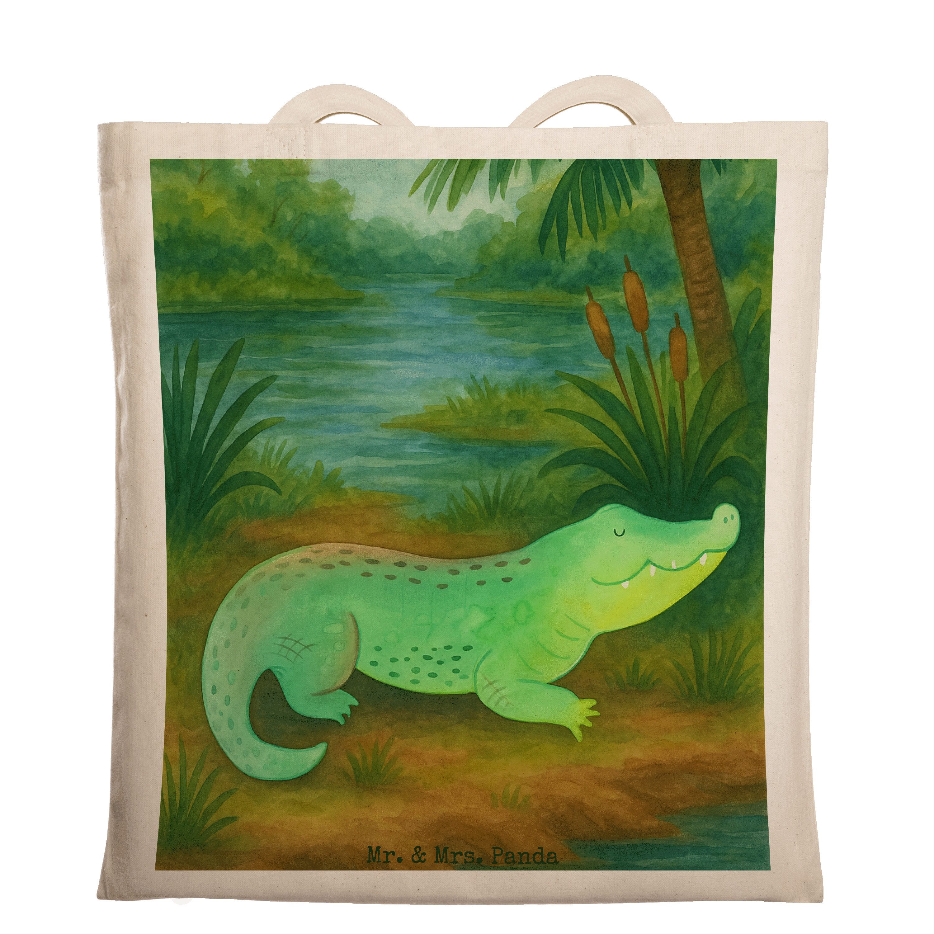 Mr. & Mrs. Panda Tragetasche Krokodil Design, Beutel, Weiß, Tote Bag, Krokodile, Laptoptasche, Mee (Packung), Baumwollbeutel Schulbeutel schultertasche baumwolle