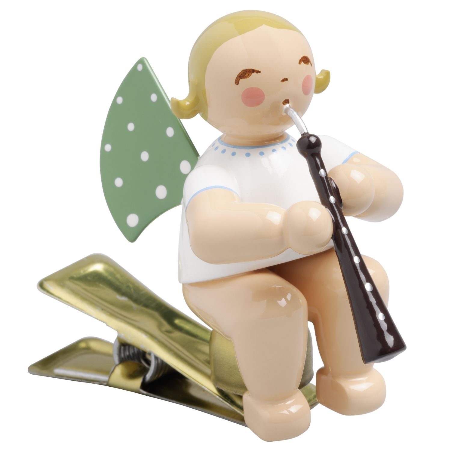 Wendt & Kühn Weihnachtsfigur Engel mit Altoboe auf Klemme 650/90/69, zufällig blond oder braunhaarig | Dekofiguren