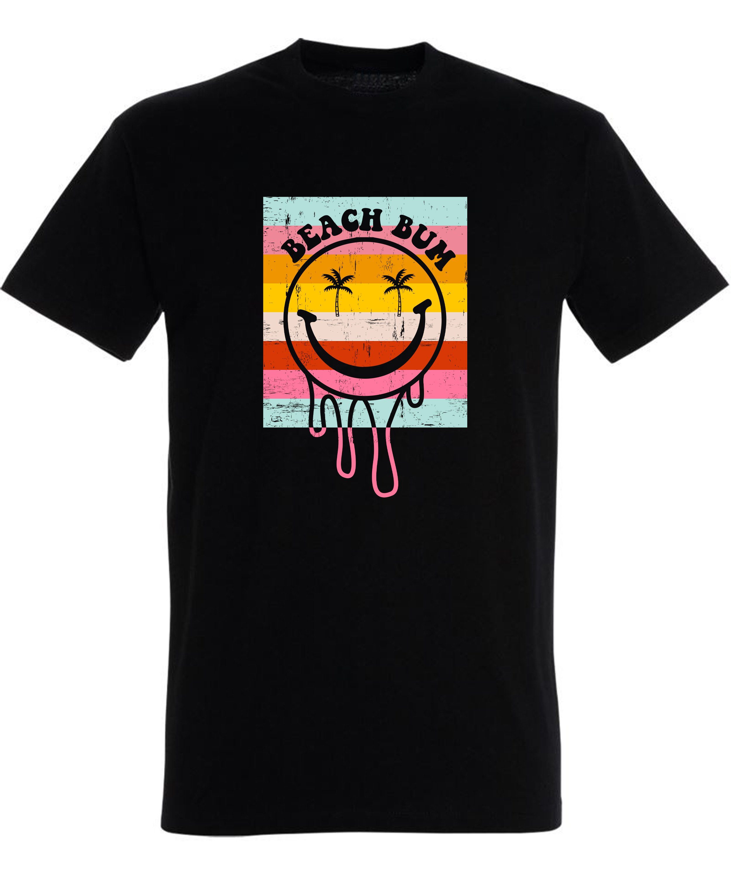 Regular T-Shirt Smiley Bunter MyDesign24 Shirt Beach - Aufdruck i291 Herren Baumwollshirt Smiley mit Fit, Print schwarz Bum