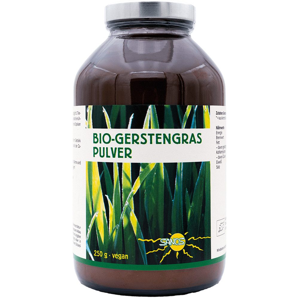 Sanos Getreide Bio Gerstengras-veganes Graspulver in Rohkostqualität - 250 g Pulver, 250 g, Hochwertige Premiumqualität - Superfood - glutenfrei & naturrein