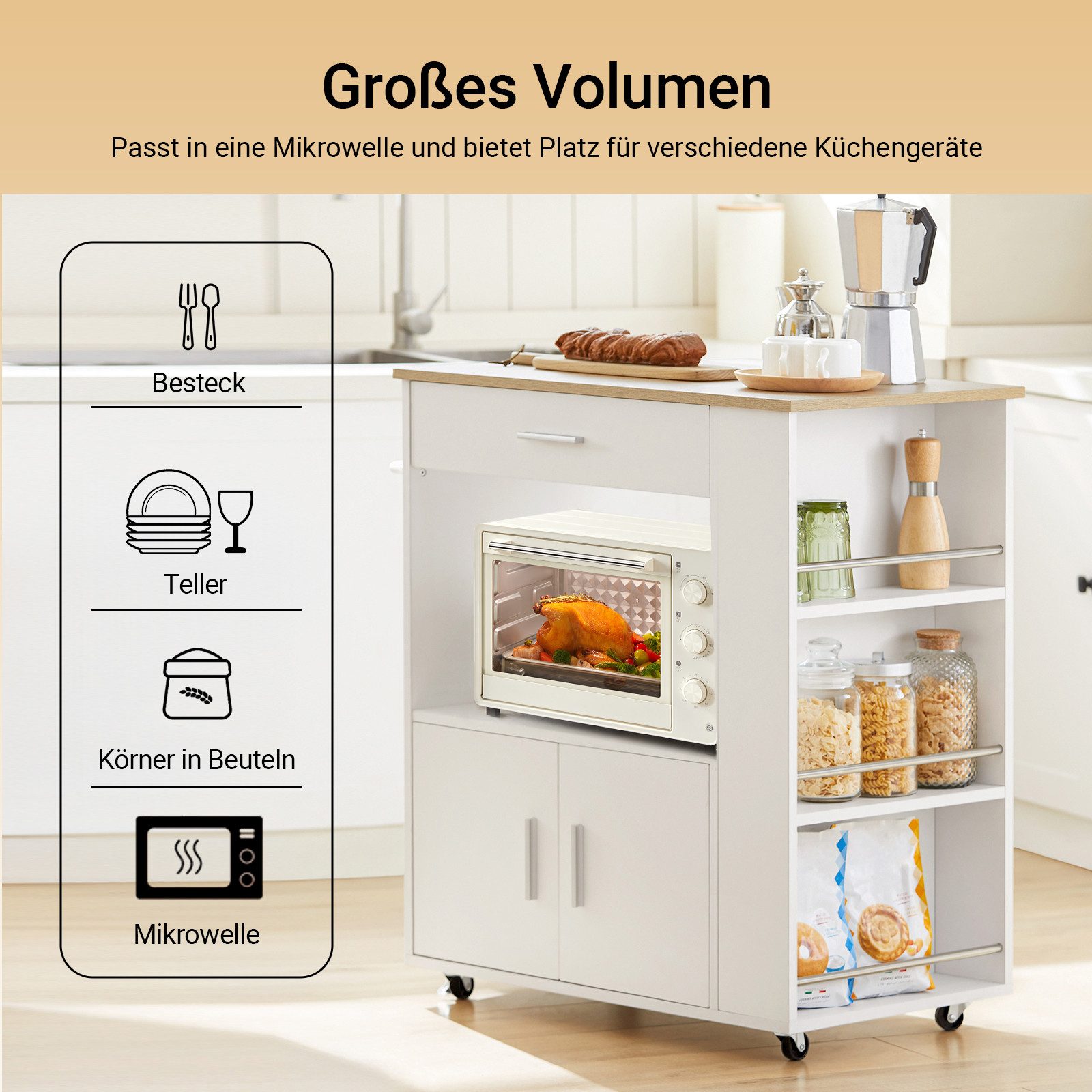 SoBuy Servierwagen FKW113, Küchenwagen Kücheninsel Küchenschrank günstig online kaufen