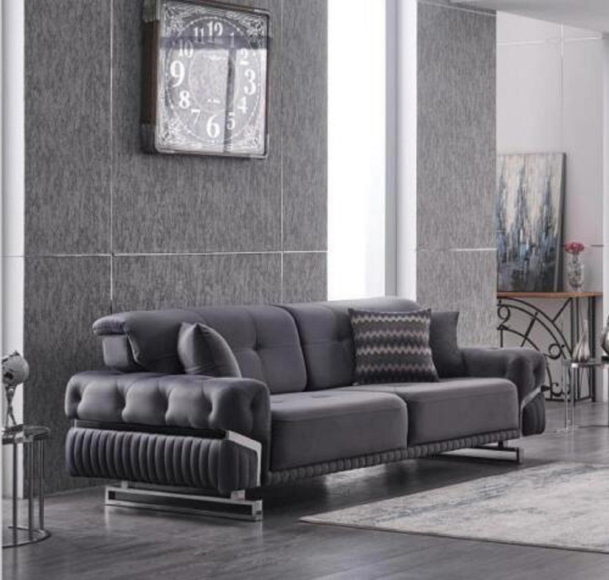 Made Luxus 3-Sitzer Graues Sofa Europa Wohnzimmermöbel Teile, in Polstergarnitur Komplett Dreisitzer, 2 JVmoebel
