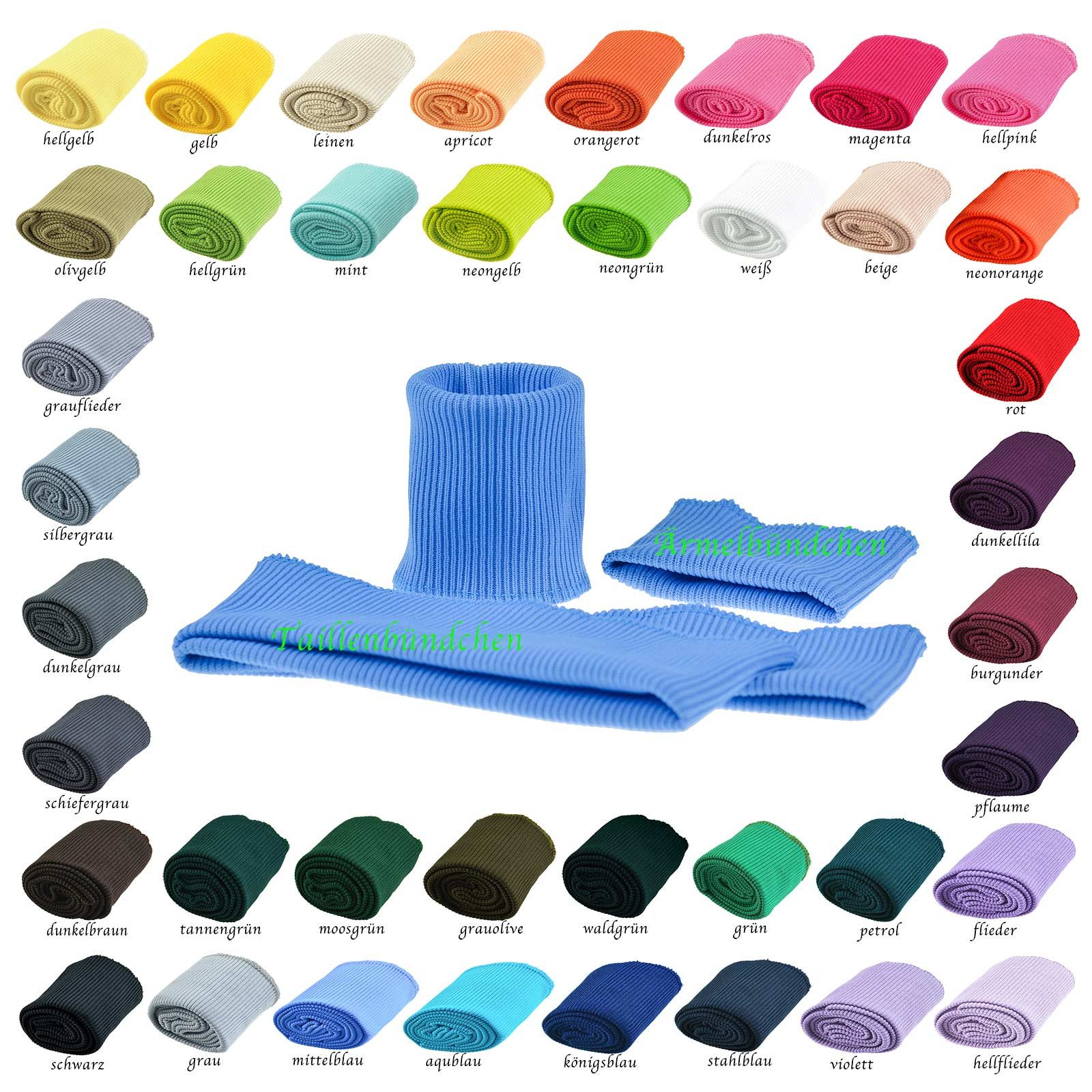 maDDma Stoff Strickbündchen Set 3-teilig, Taillen- u Ärmelbündchen elastisch, mittelblau