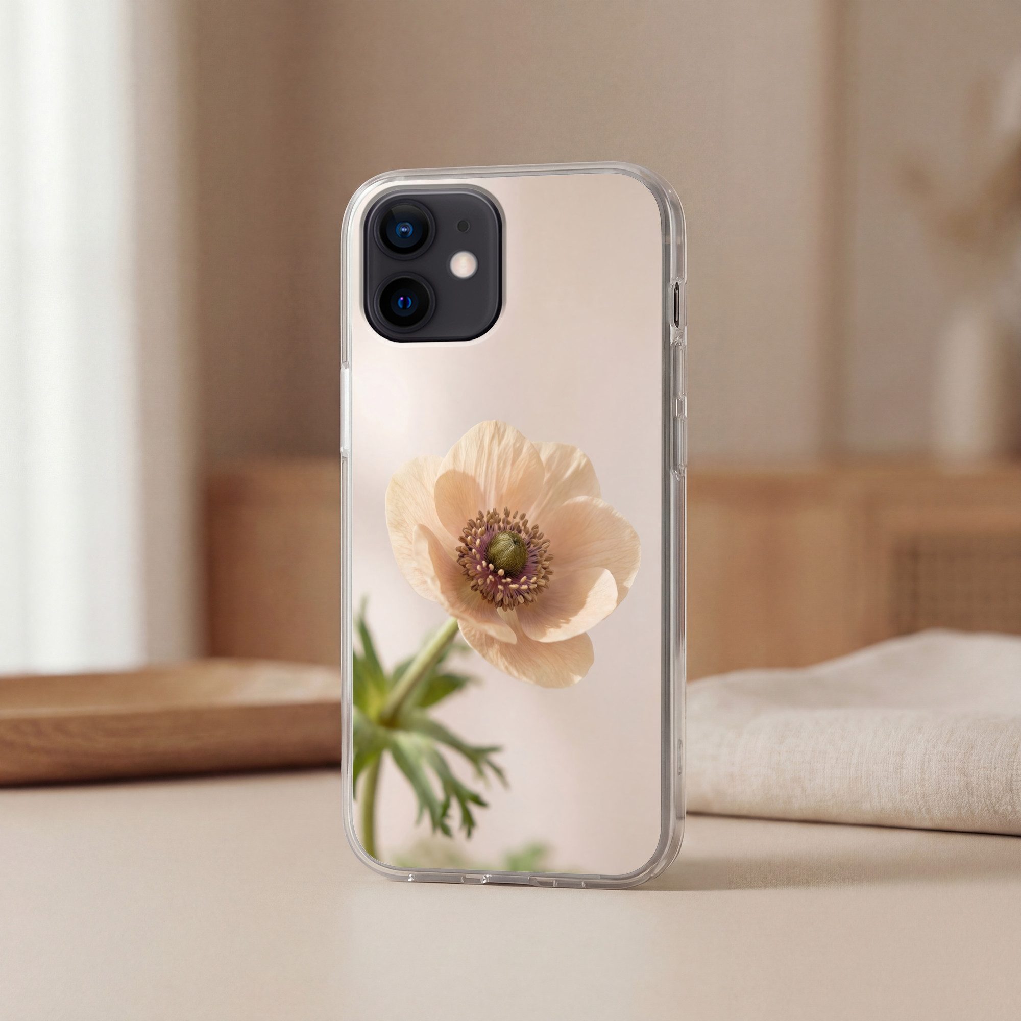 MuchoWow Handyhülle für Apple iPhone 12 Pro Blume - Minimalistisch - Grün, Smartphone-Bumper, Print, Handy Schutzhülle Dünn