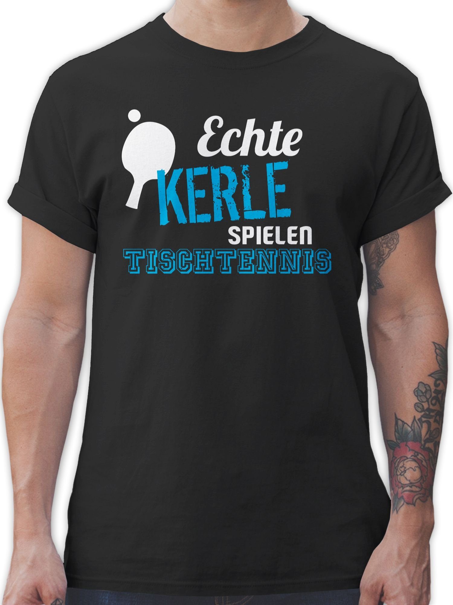 Shirtracer T-Shirt Echte Kerle spielen Tischtennis Sport Zubehör 1 Schwarz