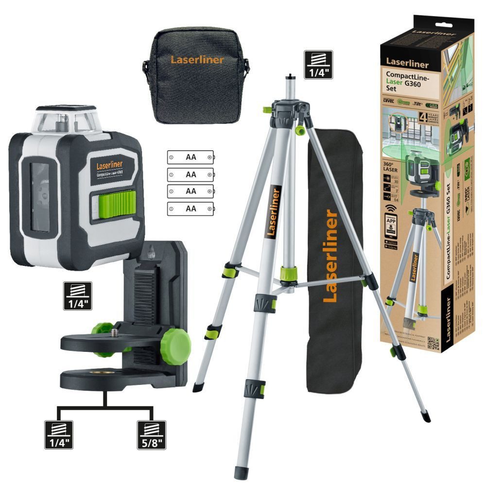 LASERLINER Laserwasserwaage Laserliner CompactLine-Laser G360 Set Linienlaser mit Stativ