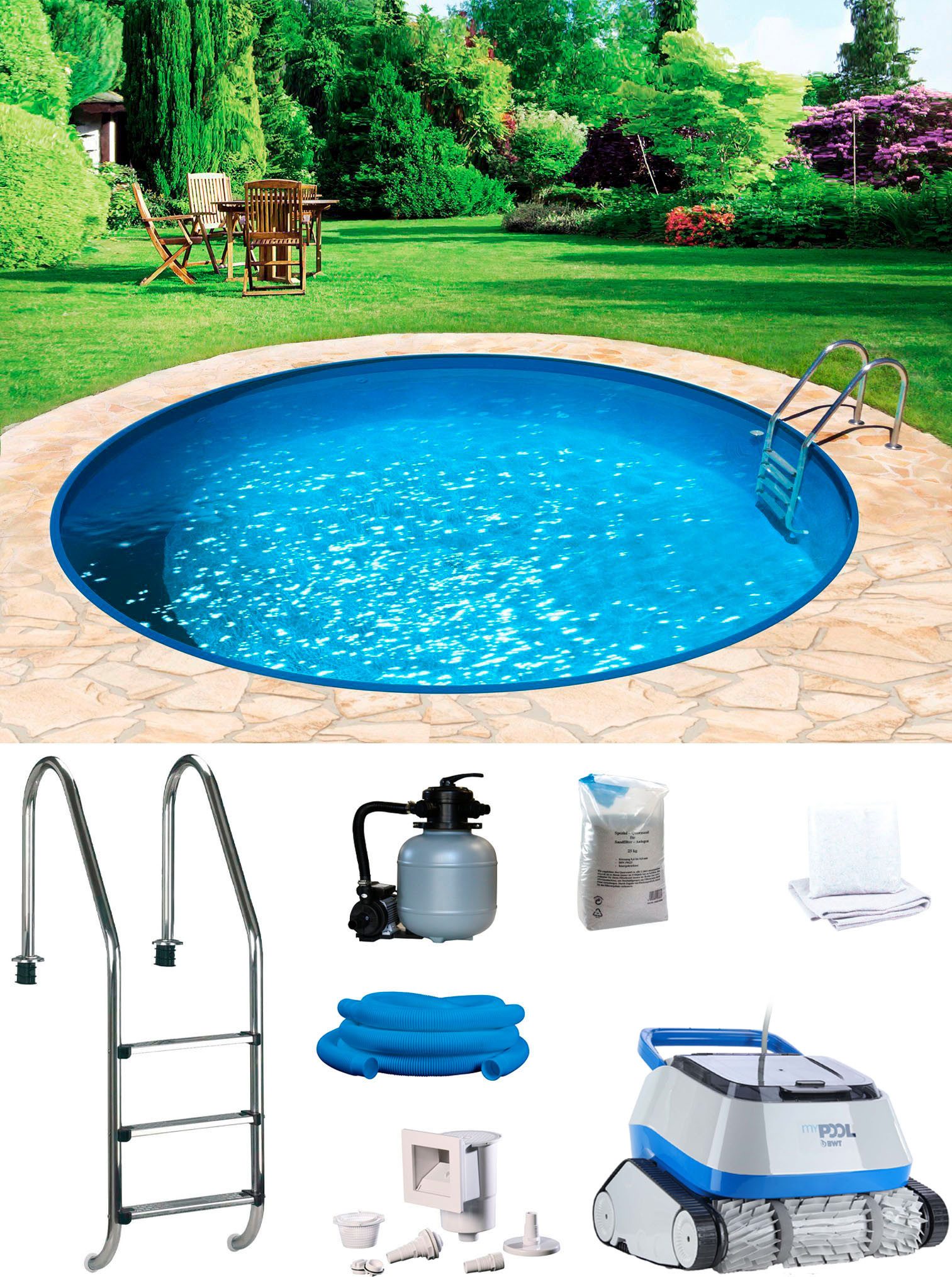 my POOL BWT Rundpool POWER (Komplett-Set, 7-tlg), inkl. Poolroboter POWER ONE4ALL