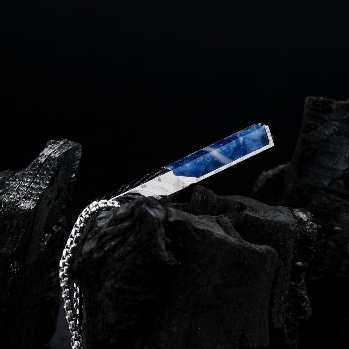 Holzkern Kette mit Anhänger Herren-Edelstahl Campania Sodalith/Damast günstig online kaufen