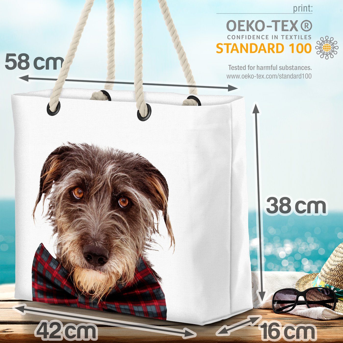 VOID Strandtasche (1-tlg), Hund Rentier Weihnacht Hund Haustier Fliege Weihnachten Geweih Winter