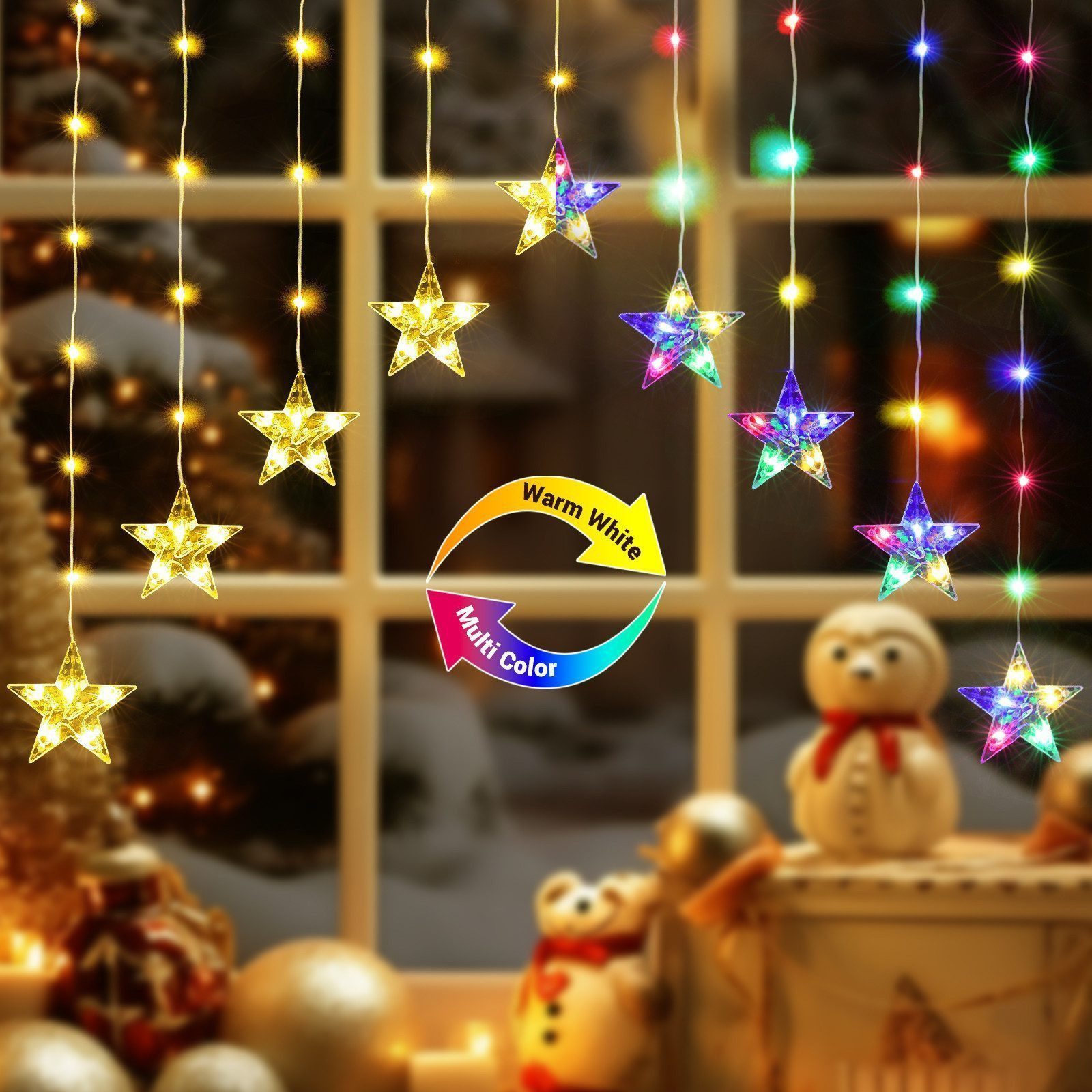 Elegear LED-Lichterkette Weihnachtsdeko Fenster Stern, beleuchtete Weihnachtsbeleuchtung, Lichterkette Sterne mit Timer Innen/Außen, Weihnachtsstern Fensterdeko