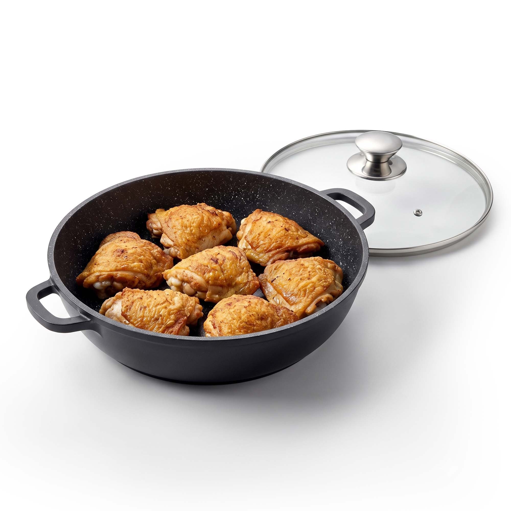 4BIG.fun Schmorpfanne Bräter Ø32 cm Glasdeckel Aluguss Brat- Servierpfanne Induktion, Aluguss
