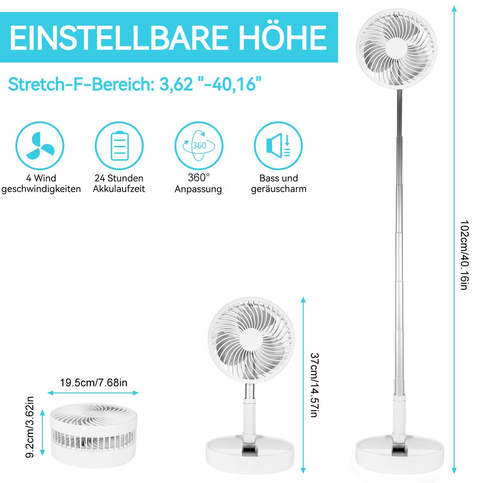 BlingBin Tischventilator Ausziehbarer Mini Akku Ventilator, günstig online kaufen
