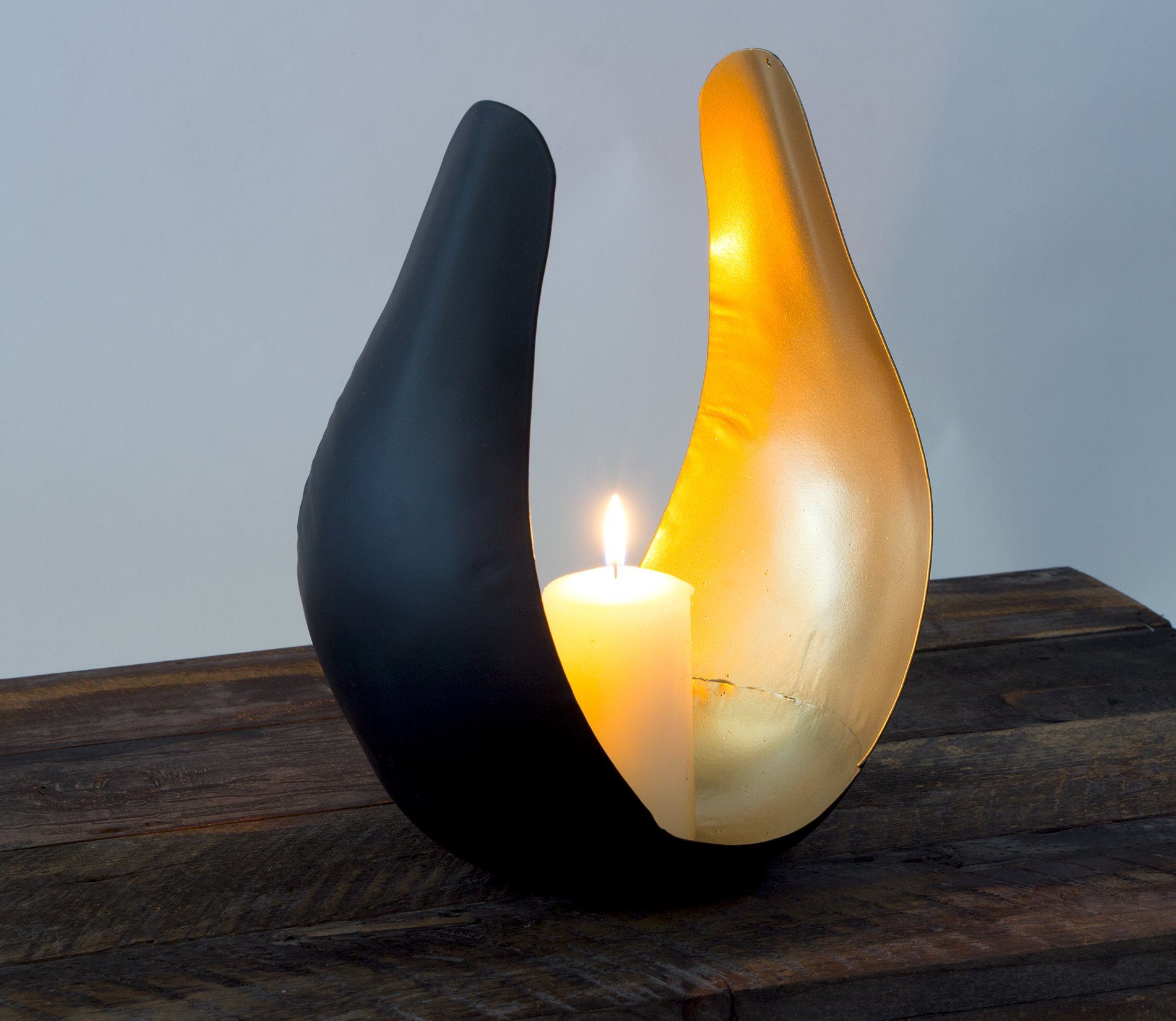 Teelichthalter Kerzenhalter 20x14,5x25 Windlicht cm BigDean Weihnachten Schwarz-Gold Metall
