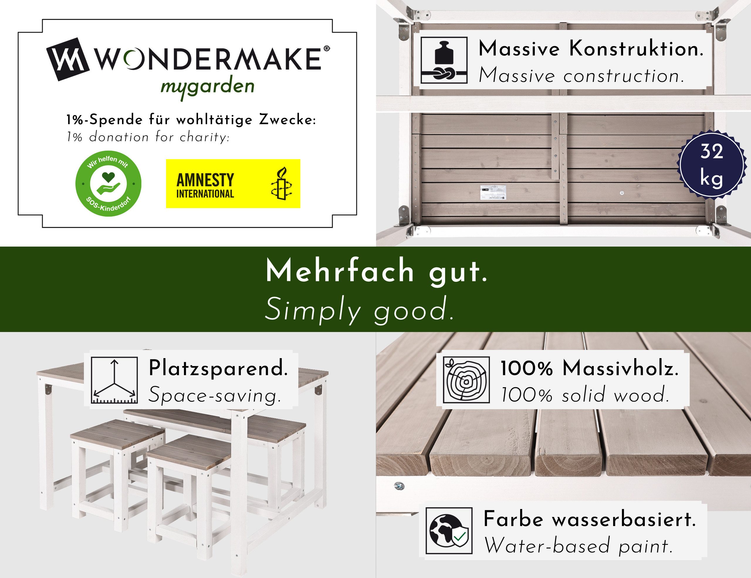 WONDERMAKE Sitzgruppe Sitzgarnitur Holz Outdoor Garten Balkon Terrasse Essg günstig online kaufen