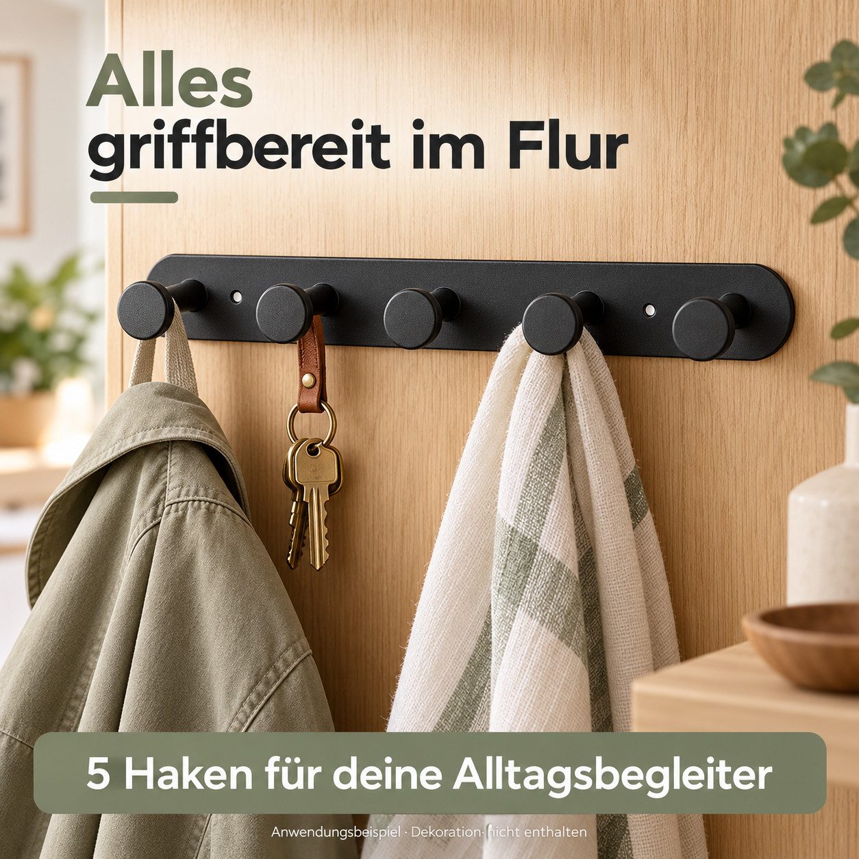 GOLDEN Kleiderhaken Hakenleiste schwarz, 5 Haken, 31,5 cm, kleben oder schrauben – Bild 2 von 5