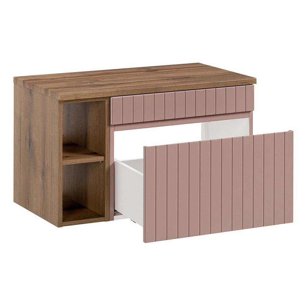 Lomadox Waschbeckenschrank IRAKLIO-56-ROSE rosa Eiche Nb., Regal, 1 Auszug, B/H/T 80,4/48,5/46 cm