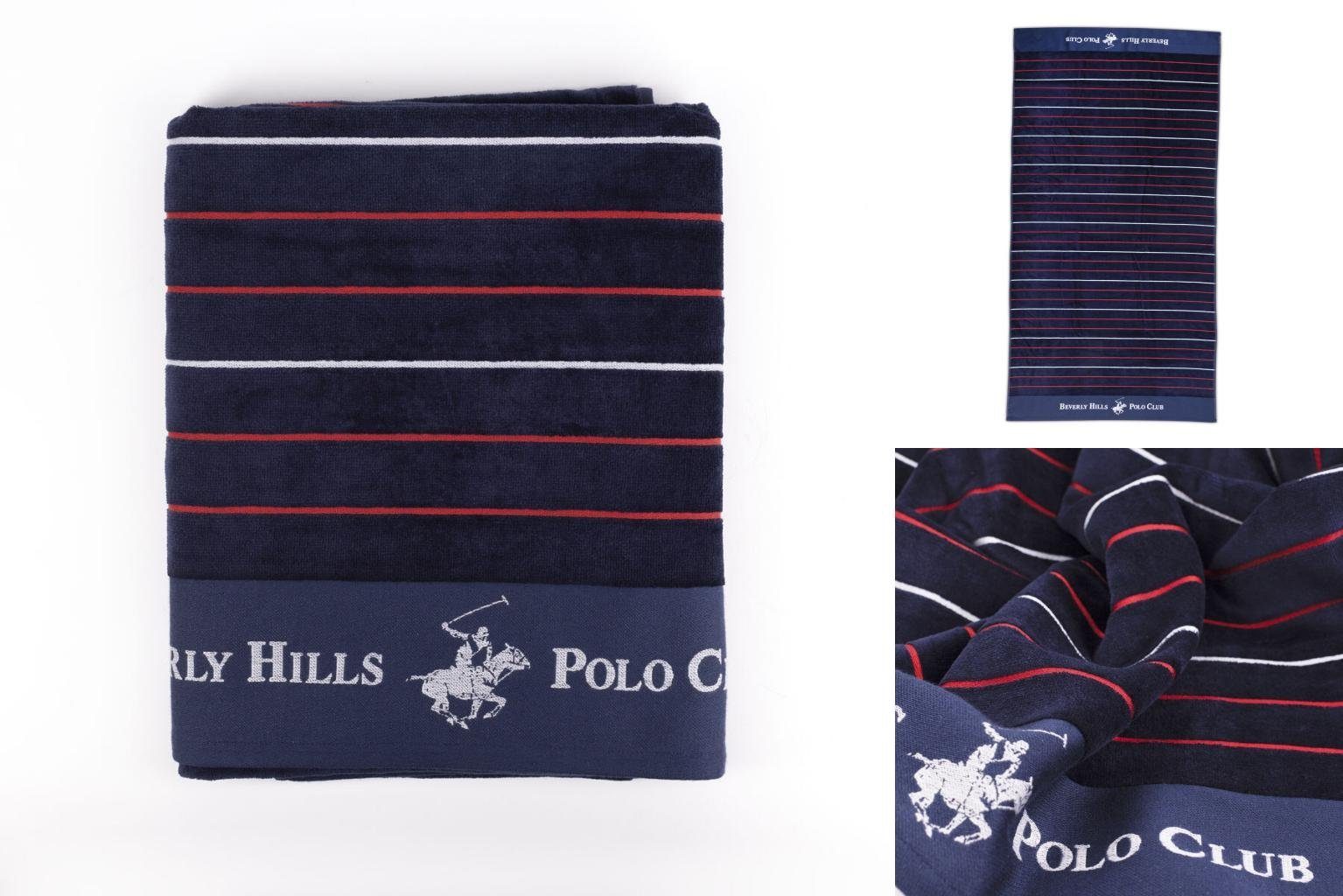 BEVERLY HILLS POLO CLUB Handtuch Strandbadetuch Beverly Hills Polo Club Blau 90 x 160 cm Handtuch