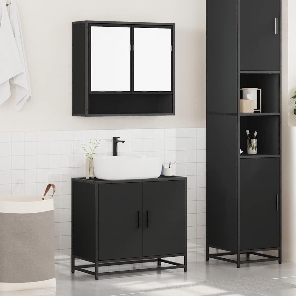 vidaXL Badezimmer-Set 2-tlg. Badmöbel-Set Schwarz Holzwerkstoff, günstig online kaufen