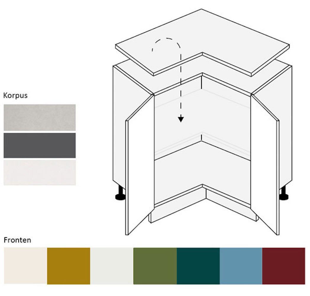 Feldmann-Wohnen Eckschrank Rimini (2-türig, Inneinausstattung wählbar, 1-St., moderne Optik, MDF Kasetten-Fronten, Soft-Close) 84x84cm Farbe & Ausführung wählbar
