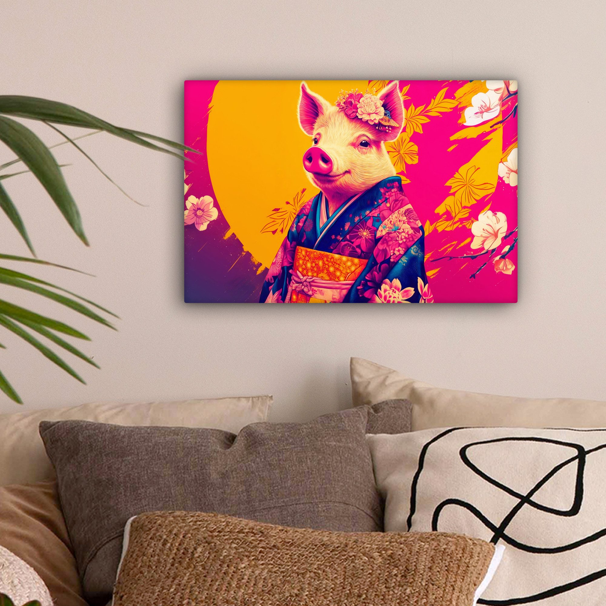 OneMillionCanvasses® Leinwandbild Schwein - Blumenkrone - günstig online kaufen